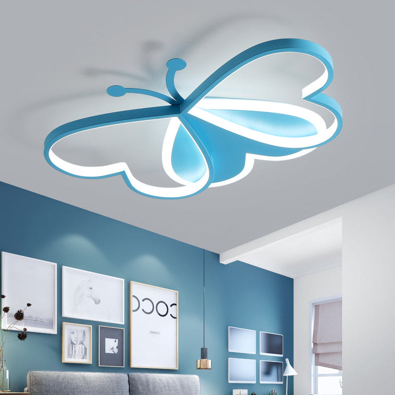 Modern Art Deco Acrylic Kids Butterfly Shape LED Flush Mount Light For Bedroom Cuvalon