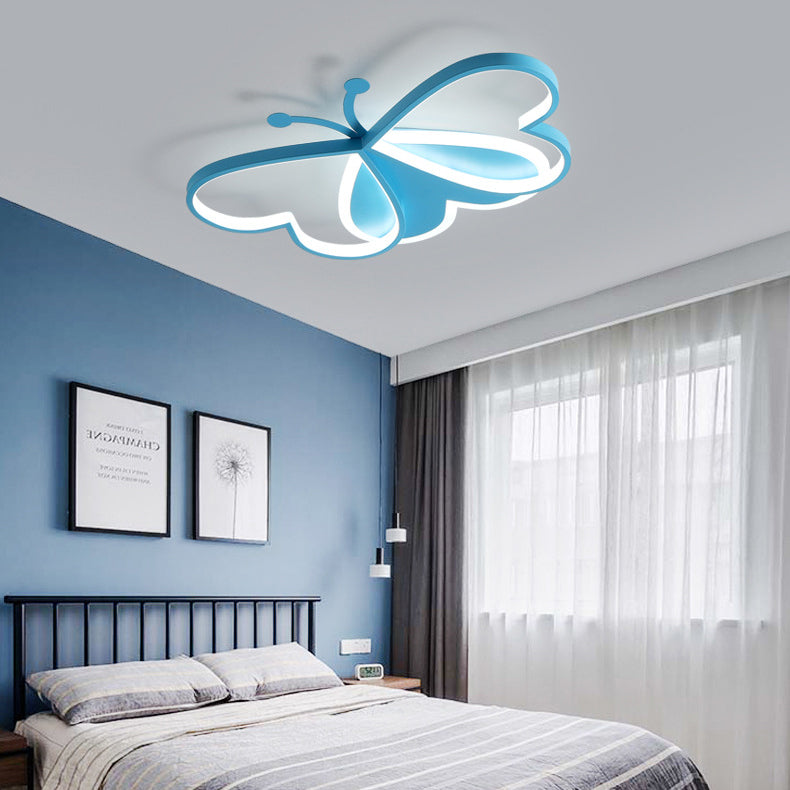 Modern Art Deco Acrylic Kids Butterfly Shape LED Flush Mount Light For Bedroom Cuvalon