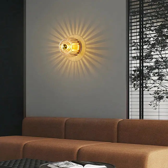 Modern Luxury Glass Sun Shape Full Copper Dual Purpose 1-Light Flush Mount Light Cuvalon