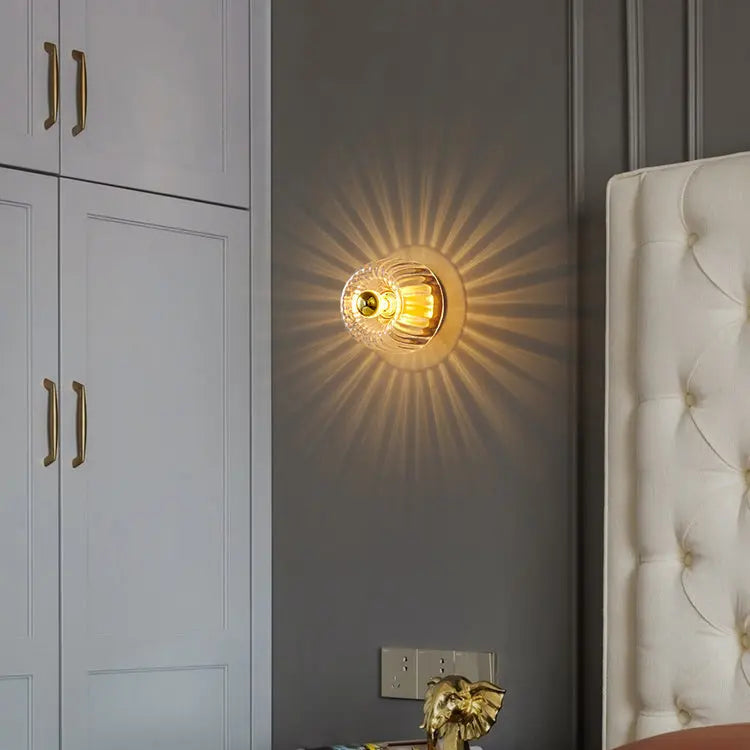 Modern Luxury Glass Sun Shape Full Copper Dual Purpose 1-Light Flush Mount Light Cuvalon