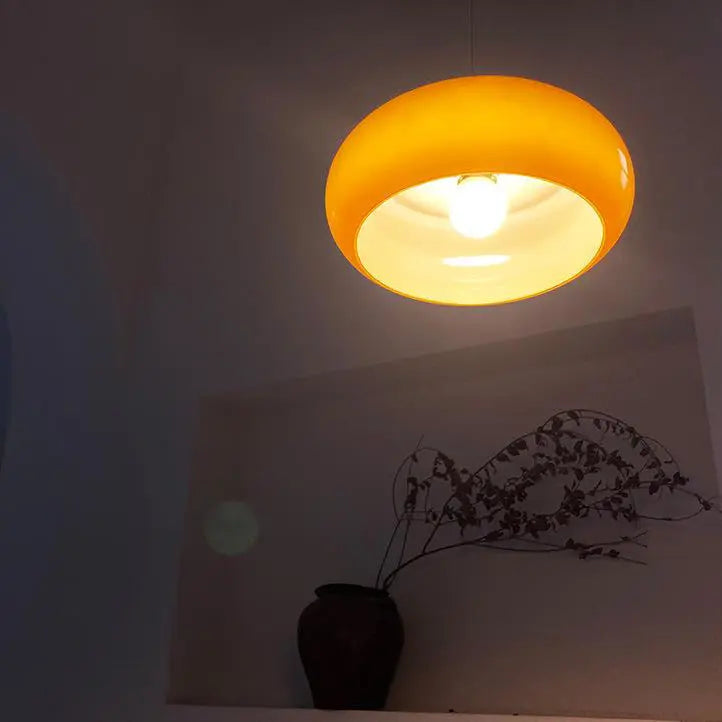 Vintage White / Orange Glass Dome 1-Light Pendant Light Cuvalon