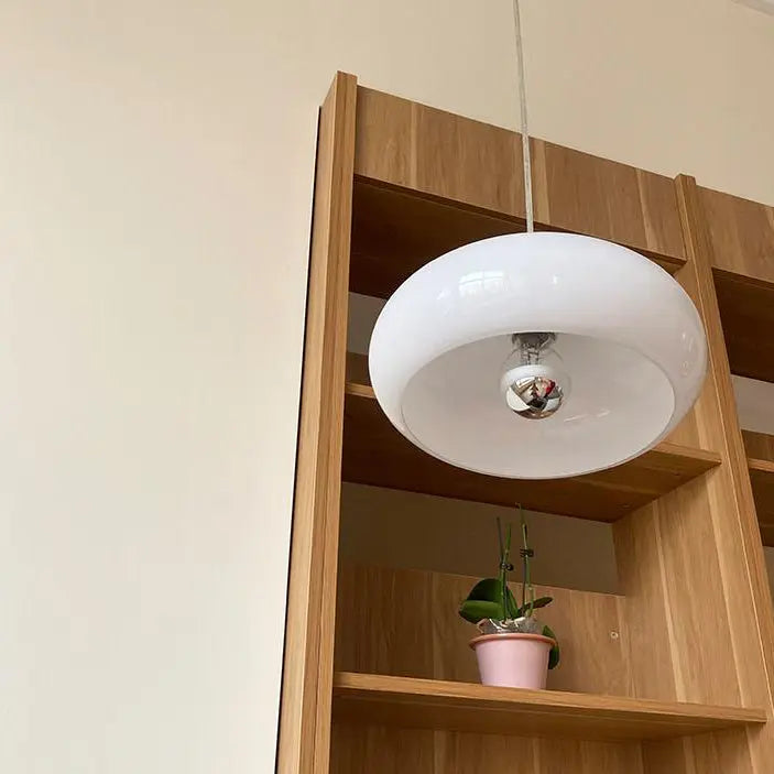 Vintage White / Orange Glass Dome 1-Light Pendant Light Cuvalon