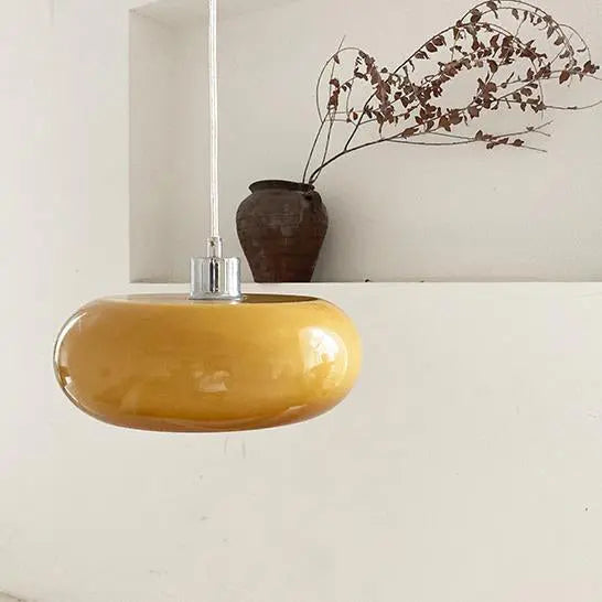 Vintage White / Orange Glass Dome 1-Light Pendant Light Cuvalon