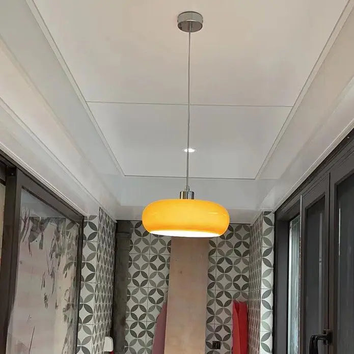 Vintage White / Orange Glass Dome 1-Light Pendant Light Cuvalon