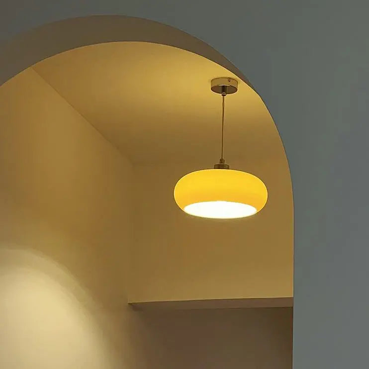 Vintage White / Orange Glass Dome 1-Light Pendant Light Cuvalon