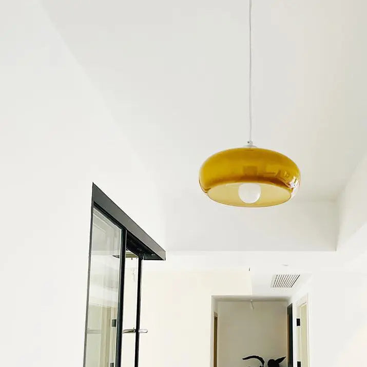 Vintage White / Orange Glass Dome 1-Light Pendant Light Cuvalon
