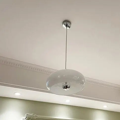 Vintage White / Orange Glass Dome 1-Light Pendant Light Cuvalon
