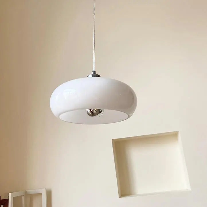 Vintage White / Orange Glass Dome 1-Light Pendant Light Cuvalon