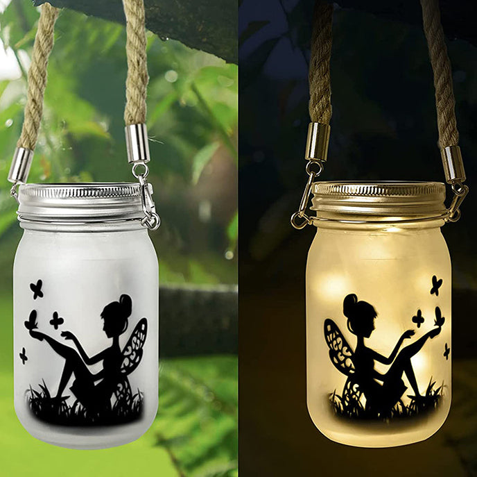 Solar Creative Fairy Frosted Glass Jar LED Outdoor Light Cuvalon