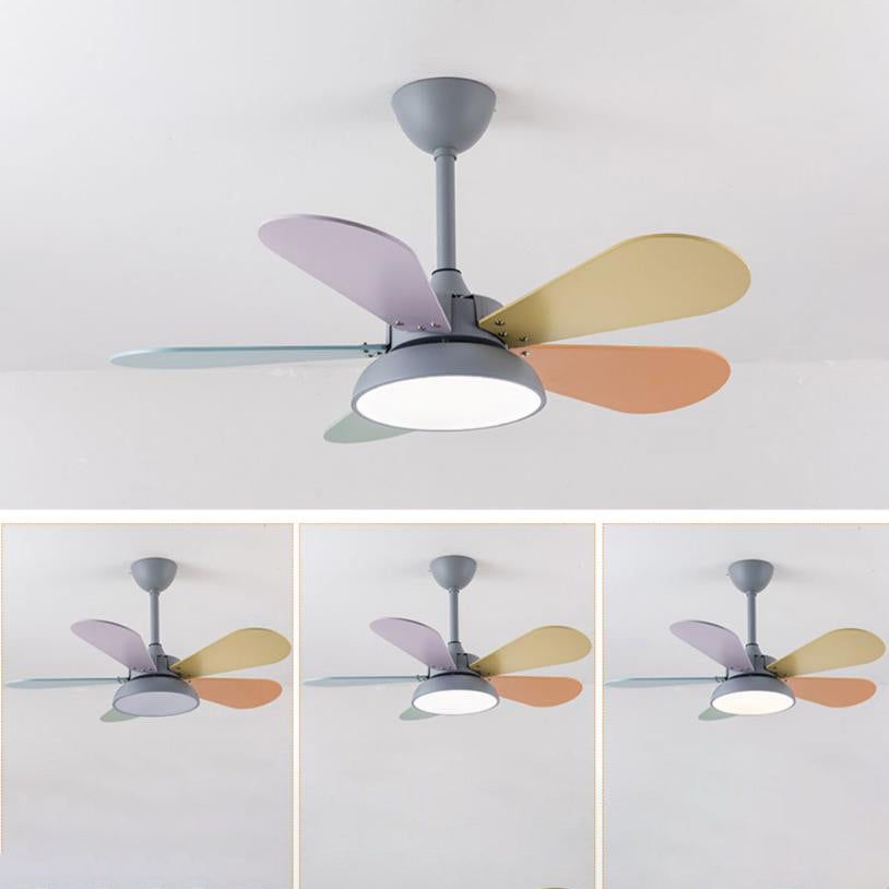 Simple Colorful Round Fan Leaf Kids Downrods Ceiling Fan Light Cuvalon