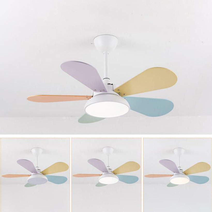 Simple Colorful Round Fan Leaf Kids Downrods Ceiling Fan Light Cuvalon