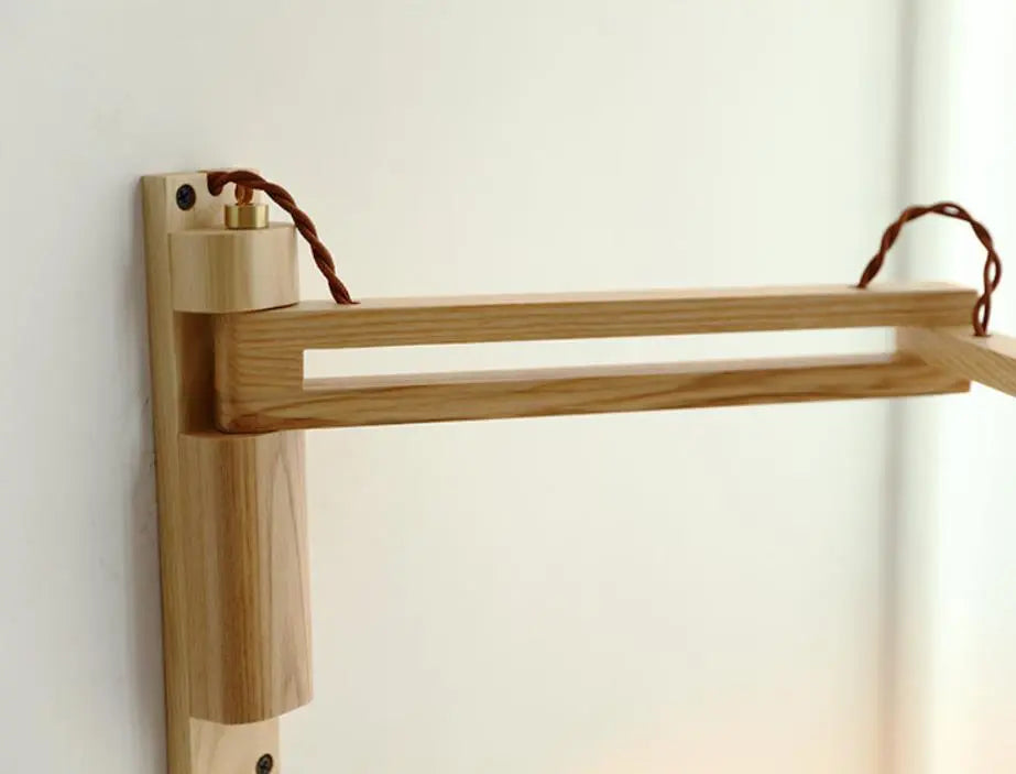 Nordic Milk White Striped Glass Walnut Retractable 1-Light Wall Sconce Lamp Cuvalon