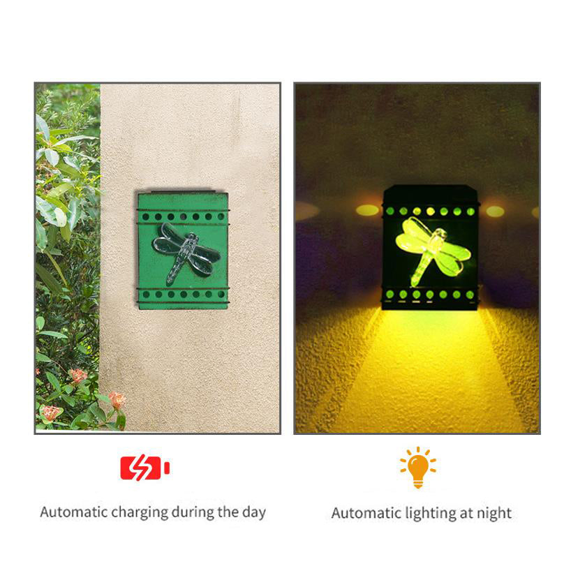 Retro Solar Square Box Aged Iron LED Outdoor Fence Wall Sconce Lamp Cuvalon