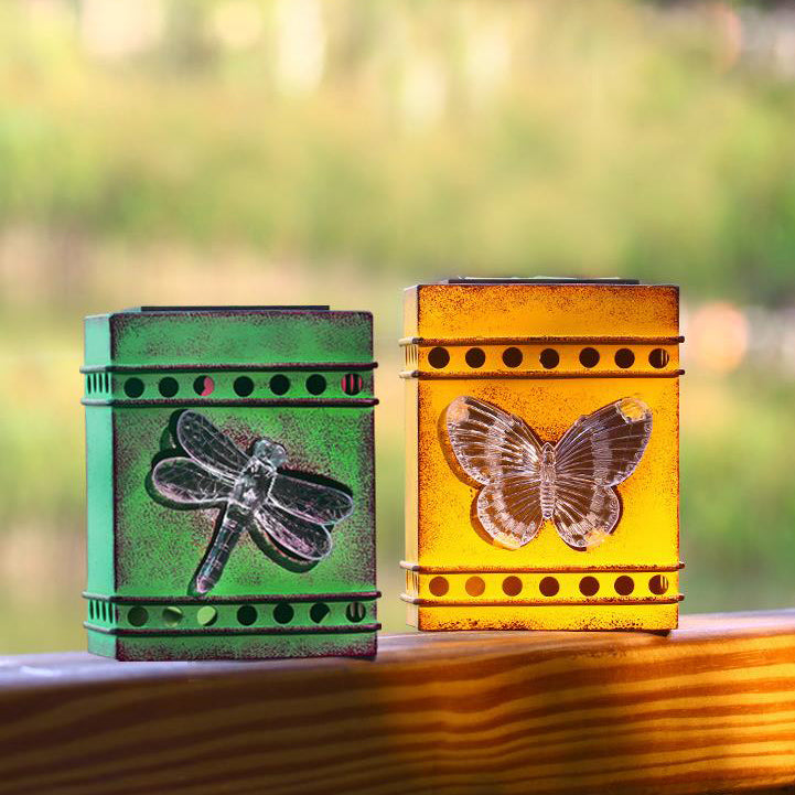 Retro Solar Square Box Aged Iron LED Outdoor Fence Wall Sconce Lamp Cuvalon