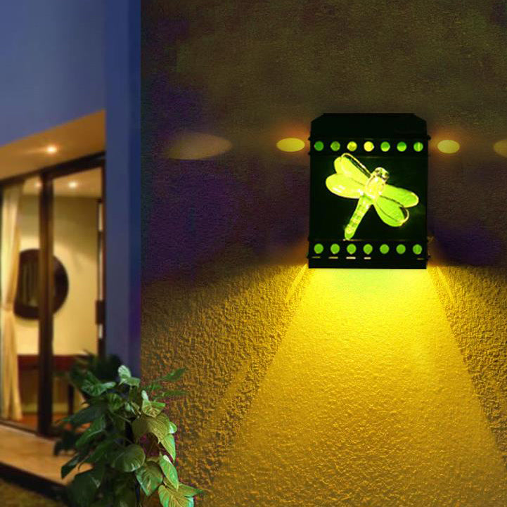 Retro Solar Square Box Aged Iron LED Outdoor Fence Wall Sconce Lamp Cuvalon