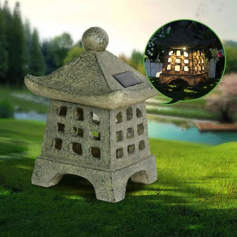 Solar House Pagoda Resin Outdoor Lawn Decorative Landscape Light Cuvalon