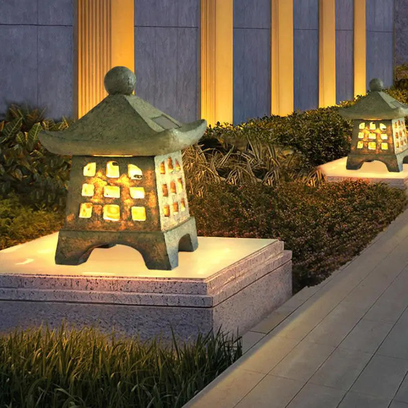 Solar House Pagoda Resin Outdoor Lawn Decorative Landscape Light Cuvalon