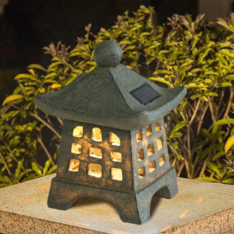 Solar House Pagoda Resin Outdoor Lawn Decorative Landscape Light Cuvalon