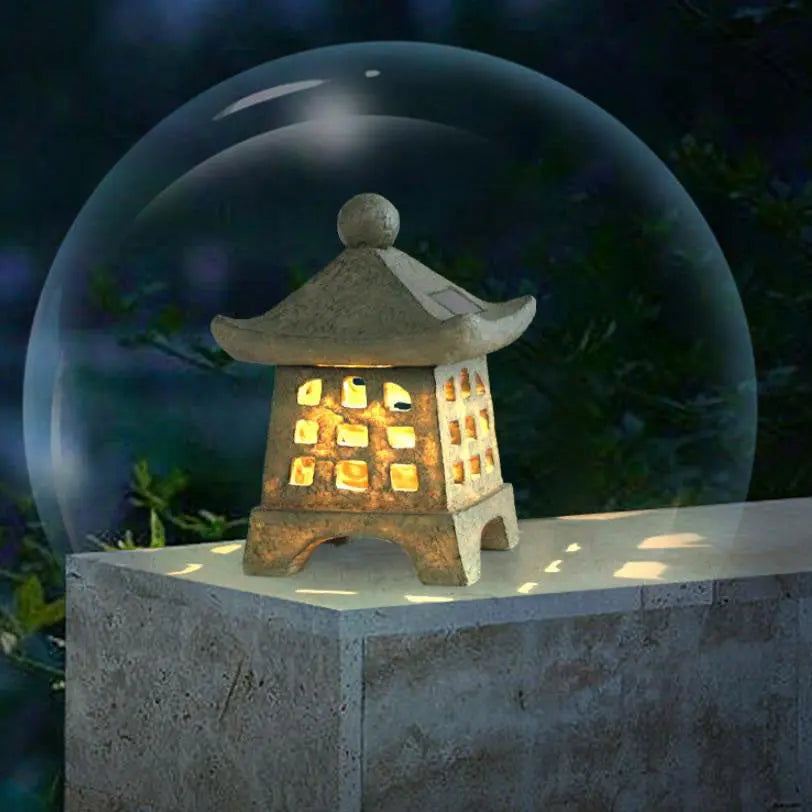 Solar House Pagoda Resin Outdoor Lawn Decorative Landscape Light Cuvalon