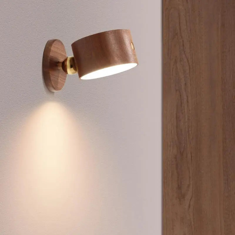 Simple Wooden USB Rechargeable Touch Magnetic LED Night Light Wall Sconce Lamp Cuvalon