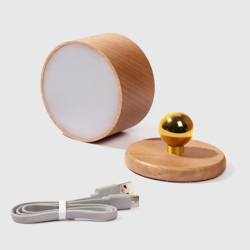 Simple Wooden USB Rechargeable Touch Magnetic LED Night Light Wall Sconce Lamp Cuvalon