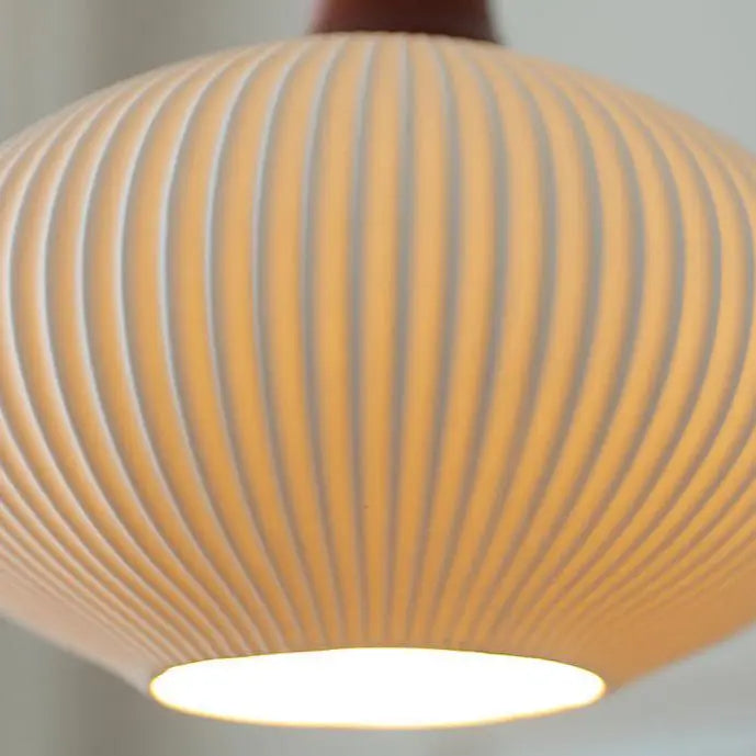 Japanese Vintage Pleated Ceramic Round Dome Wood 1-Light Pendant Light Cuvalon