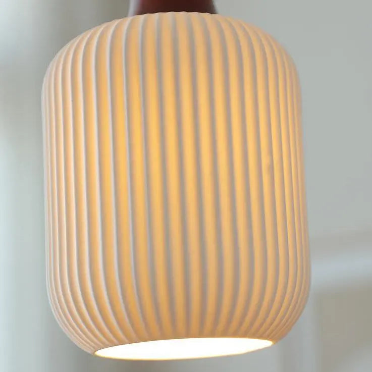 Japanese Vintage Pleated Ceramic Round Dome Wood 1-Light Pendant Light Cuvalon