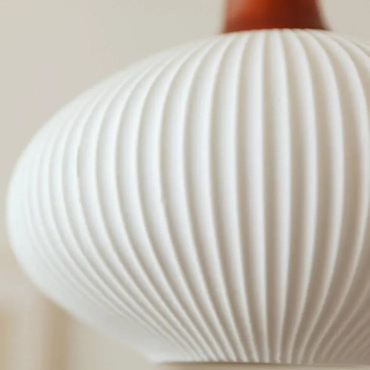 Japanese Vintage Pleated Ceramic Round Dome Wood 1-Light Pendant Light Cuvalon