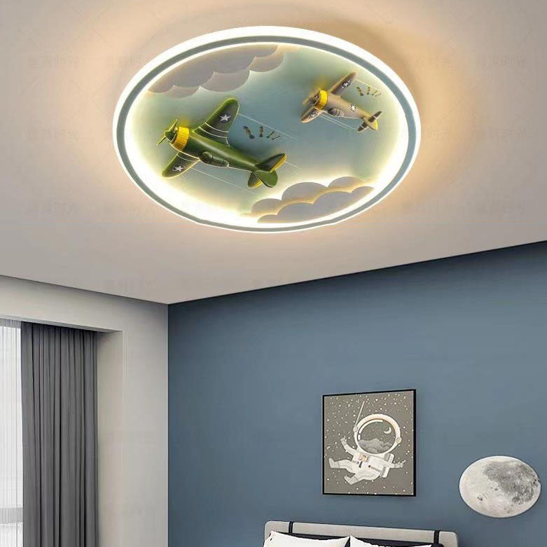 Modern Cartoon Resin Airplane Pegasus Acrylic Shade LED Kids Flush Mount Ceiling Light Cuvalon