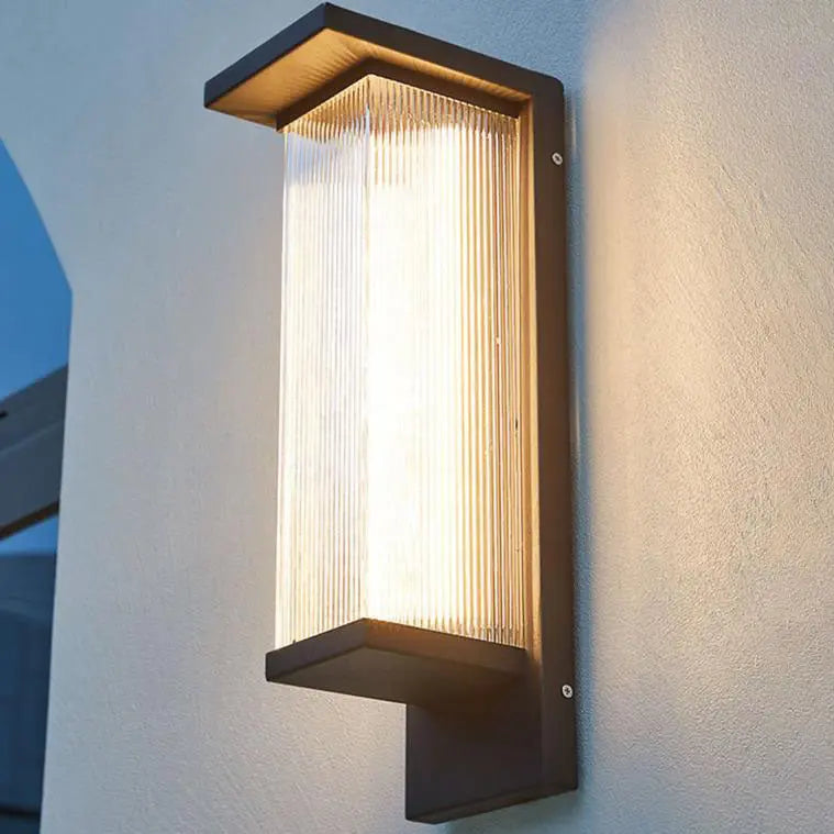 Industrial Waterproof Rectangular PC Striped Shade LED Outdoor Wall Sconce Lamp Cuvalon