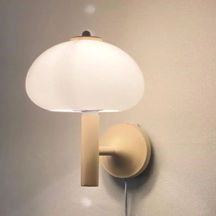 Nordic Vintage Milk White Glass Dome Mushroom 1-Light Wall Sconce Lamp Cuvalon