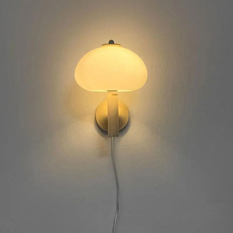 Nordic Vintage Milk White Glass Dome Mushroom 1-Light Wall Sconce Lamp Cuvalon