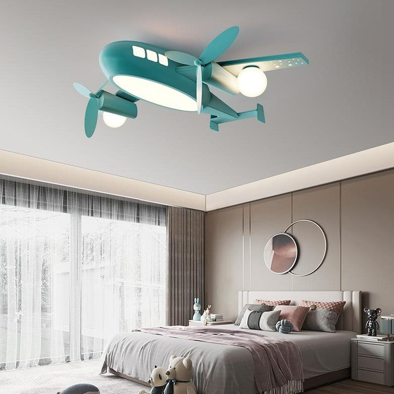 Nordic Creative Kids Cartoon Wrought Iron Airplane LED Flush Mount Ceiling Light Cuvalon