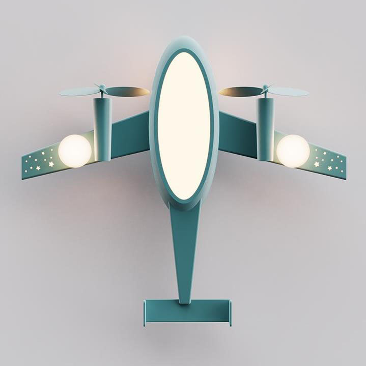 Nordic Creative Kids Cartoon Wrought Iron Airplane LED Flush Mount Ceiling Light Cuvalon