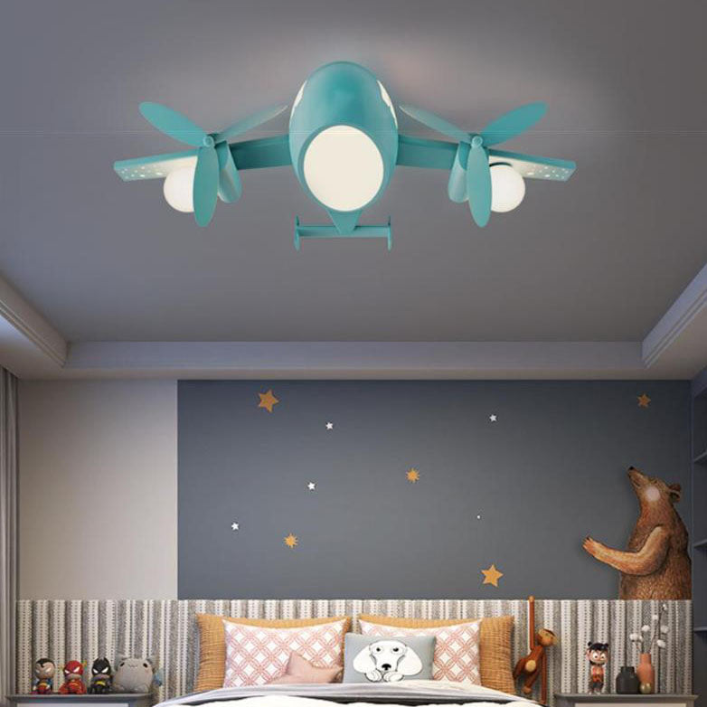 Nordic Creative Kids Cartoon Wrought Iron Airplane LED Flush Mount Ceiling Light Cuvalon