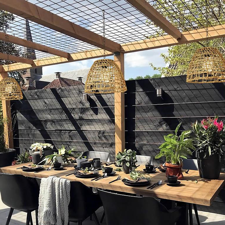 Traditional Rustic Iron Net Rattan Weaving Cage LED Solar Waterproof Pendant Light For Outdoor Patio Cuvalon