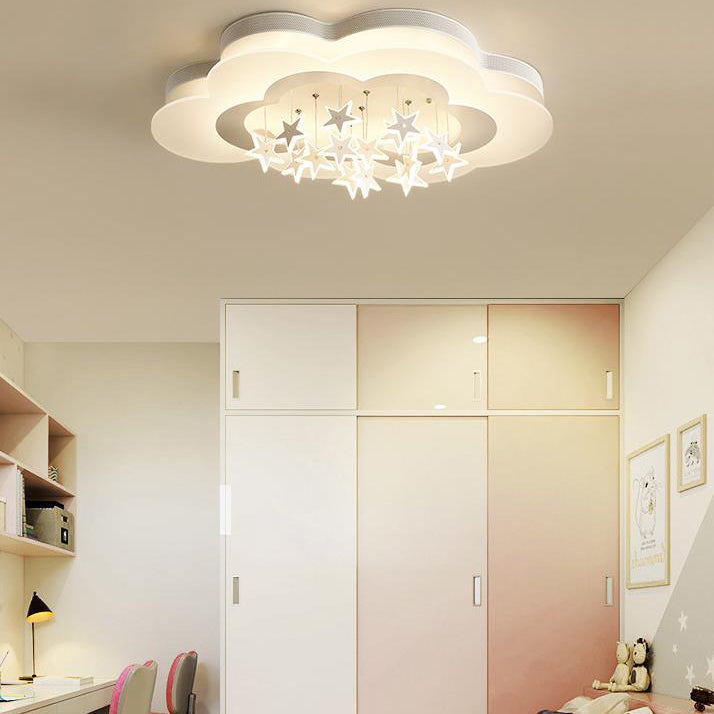 Contemporary Nordic Star Decor Cloud Acrylic Shade LED Kids Flush Mount Ceiling Light For Bedroom Cuvalon