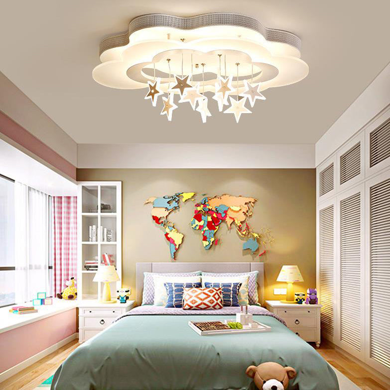 Contemporary Nordic Star Decor Cloud Acrylic Shade LED Kids Flush Mount Ceiling Light For Bedroom Cuvalon
