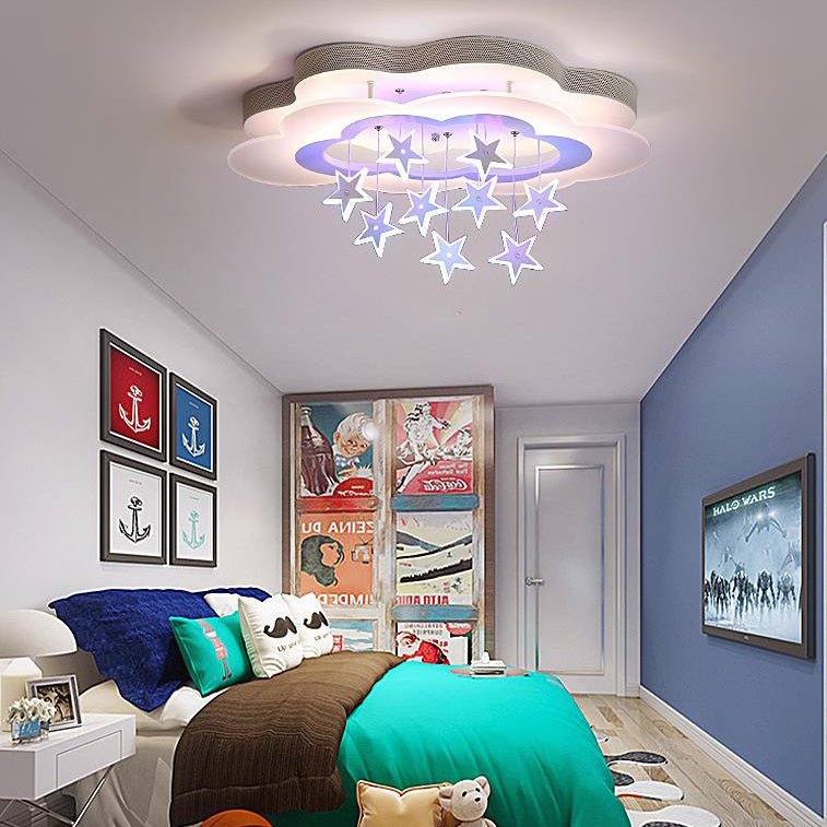 Contemporary Nordic Star Decor Cloud Acrylic Shade LED Kids Flush Mount Ceiling Light For Bedroom Cuvalon
