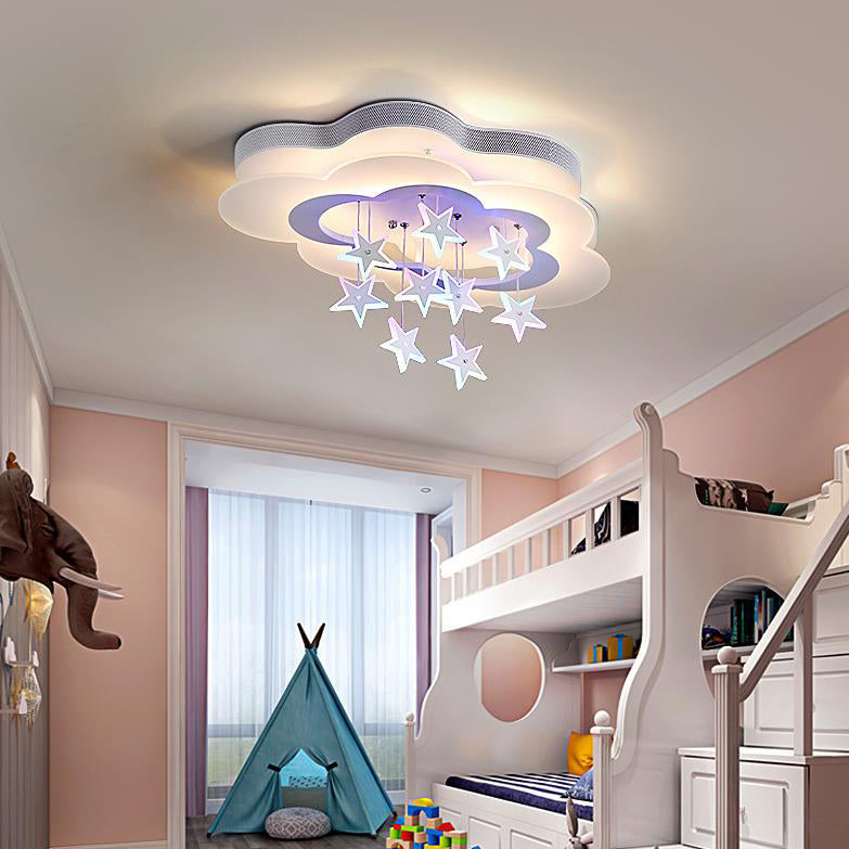 Contemporary Nordic Star Decor Cloud Acrylic Shade LED Kids Flush Mount Ceiling Light For Bedroom Cuvalon