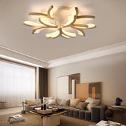 Contemporary Scandinavian Branch Flower Wood Iron Acrylic LED Semi-Flush Mount Ceiling Light For Living Room Cuvalon