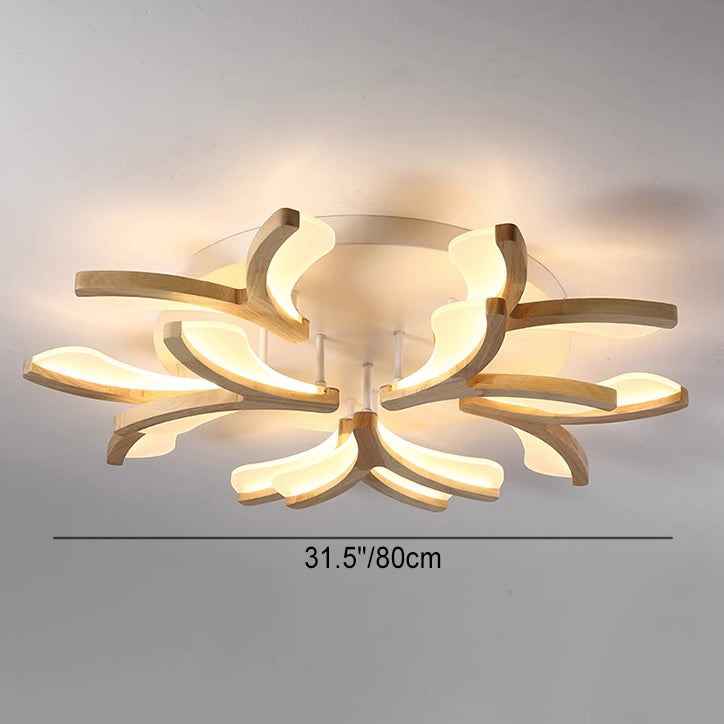 Contemporary Scandinavian Branch Flower Wood Iron Acrylic LED Semi-Flush Mount Ceiling Light For Living Room Cuvalon