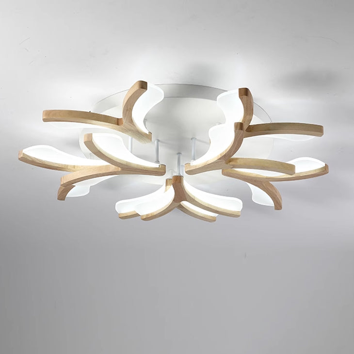 Contemporary Scandinavian Branch Flower Wood Iron Acrylic LED Semi-Flush Mount Ceiling Light For Living Room Cuvalon