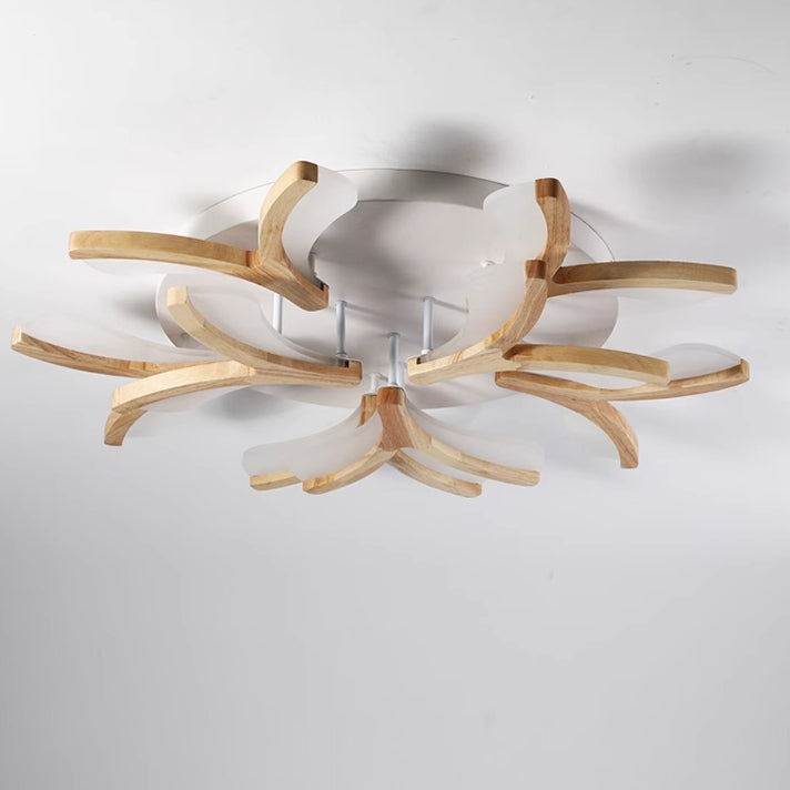 Contemporary Scandinavian Branch Flower Wood Iron Acrylic LED Semi-Flush Mount Ceiling Light For Living Room Cuvalon