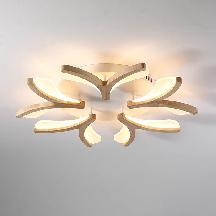 Contemporary Scandinavian Branch Flower Wood Iron Acrylic LED Semi-Flush Mount Ceiling Light For Living Room Cuvalon