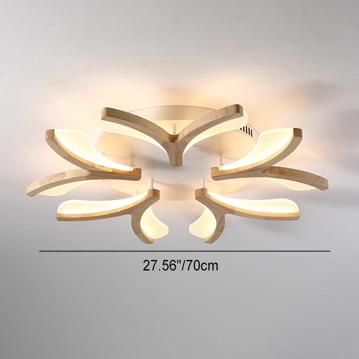 Contemporary Scandinavian Branch Flower Wood Iron Acrylic LED Semi-Flush Mount Ceiling Light For Living Room Cuvalon