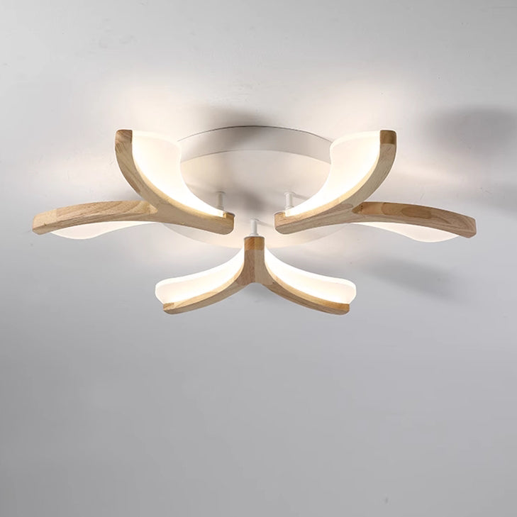 Contemporary Scandinavian Branch Flower Wood Iron Acrylic LED Semi-Flush Mount Ceiling Light For Living Room Cuvalon
