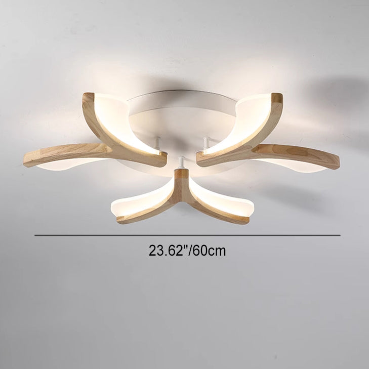 Contemporary Scandinavian Branch Flower Wood Iron Acrylic LED Semi-Flush Mount Ceiling Light For Living Room Cuvalon