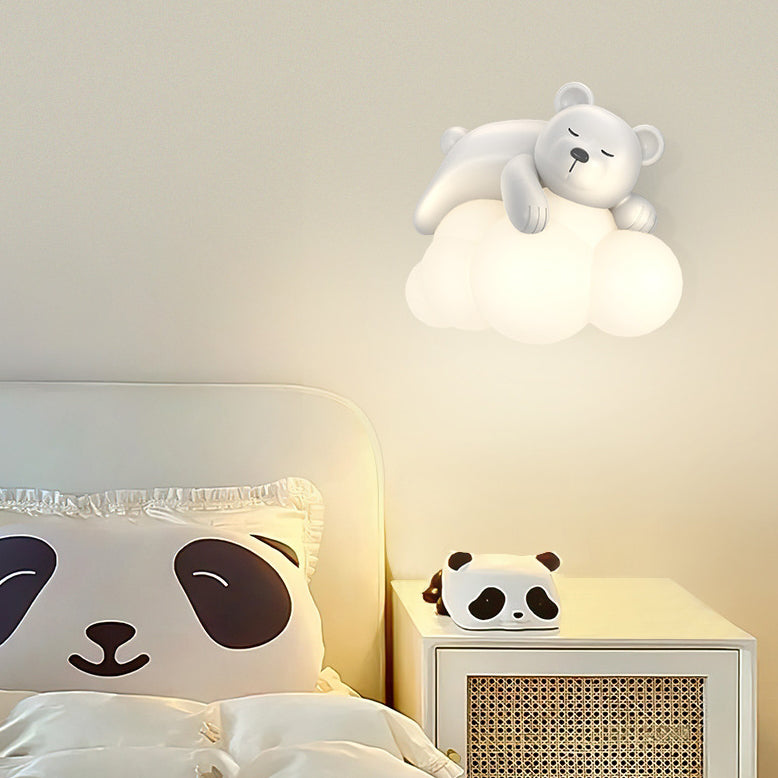 Contemporary Nordic Kids Resin PE Bear Rabbit LED Wall Sconce Lamp For Bedroom Cuvalon