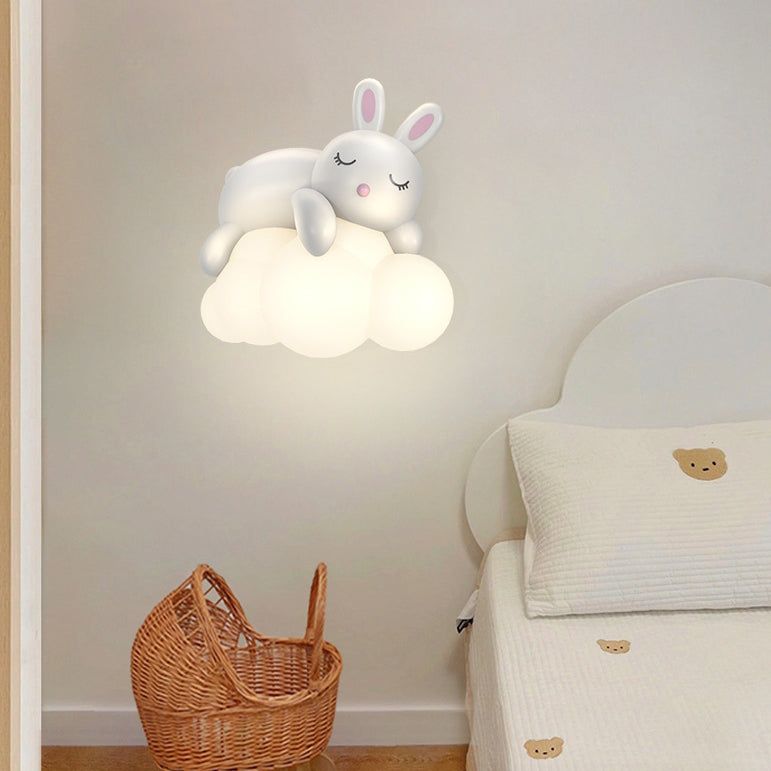 Contemporary Nordic Kids Resin PE Bear Rabbit LED Wall Sconce Lamp For Bedroom Cuvalon